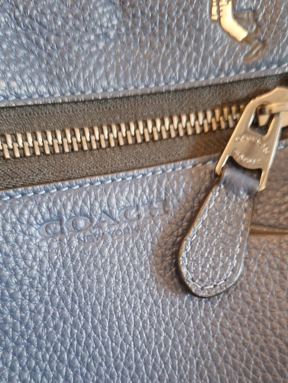 Coach West Backpack With Baseball Print Navy Blue Pebbled Leather Classic